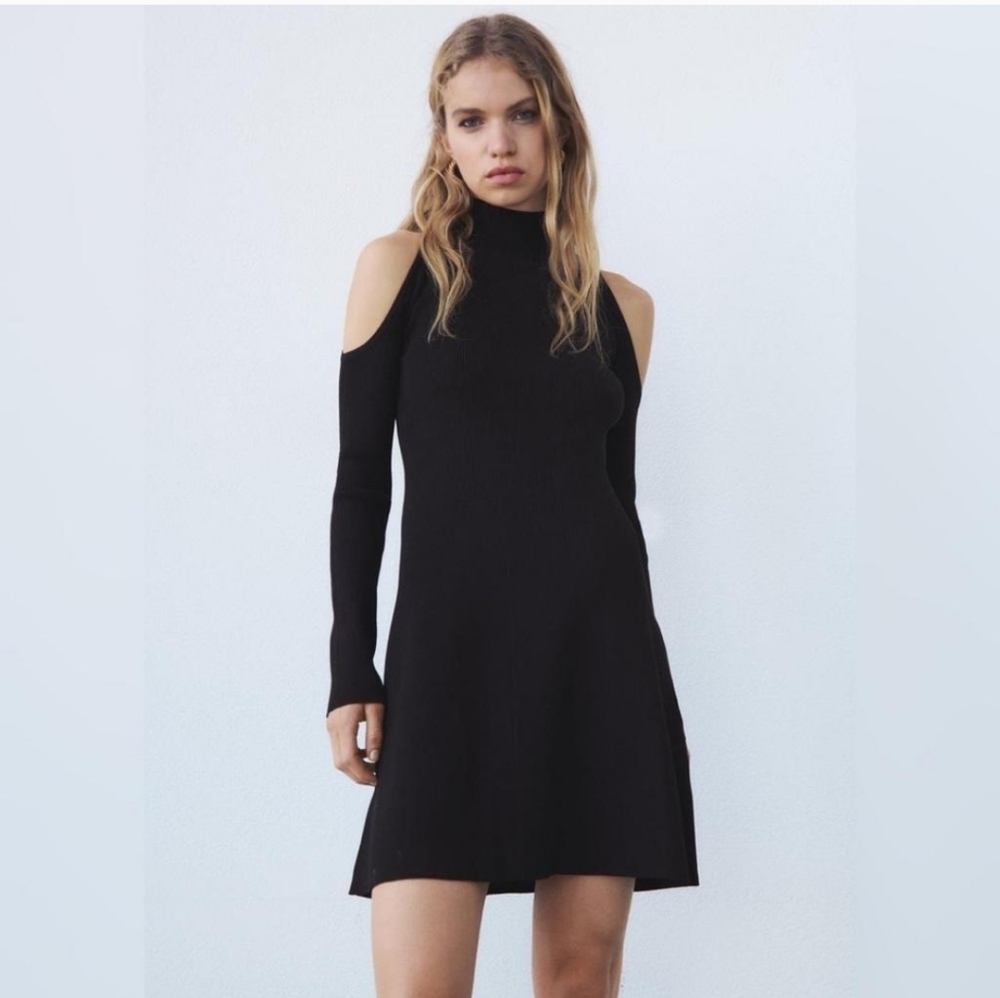 Zara Black Cut Out Shoulder Dress M